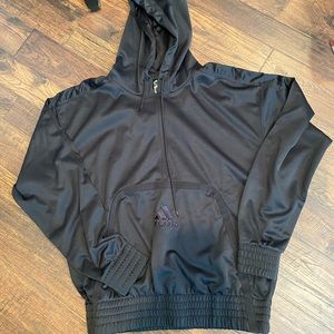 Men’s Black Adidas Hoodie with elastic bottom. Size Medium